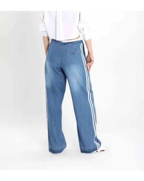 Women&rsquo;s Streetwear Striped Wide-Leg Denim Pants