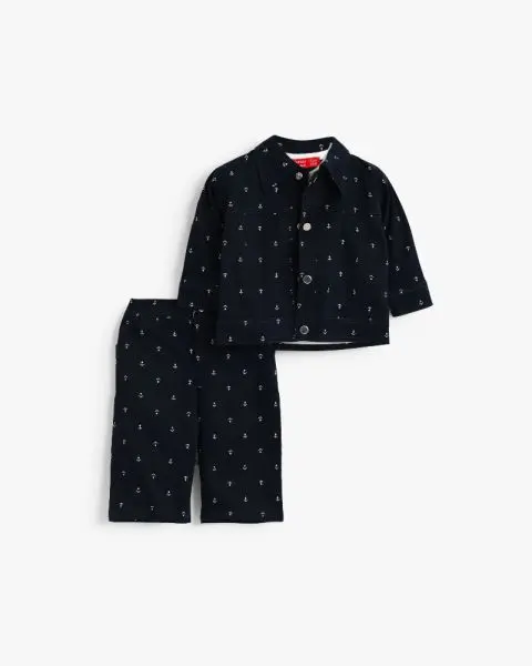Nautical Anchor Print Three-Piece Jacket, Tee, and Trousers Set
