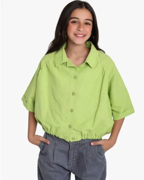 Girls Textured Cropped Shirt