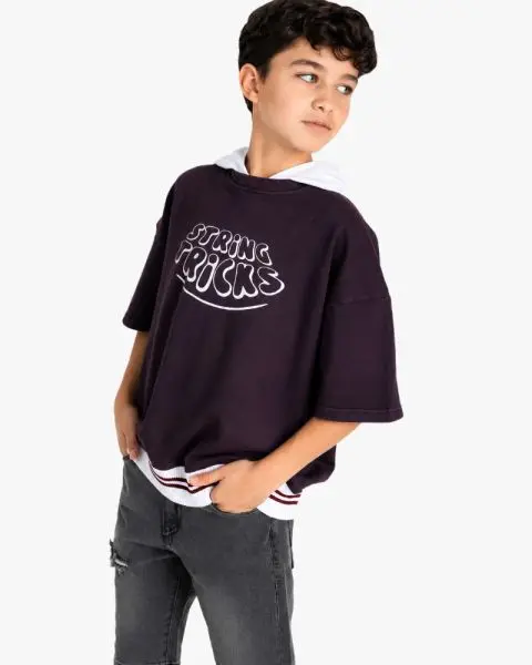 Boys Hooded Graphic Oversized T-Shirt