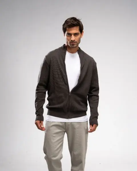 Pique Knit Full-Zip Sweater