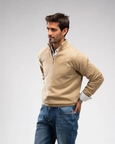 Pique Knit Quarter-Zip Sweater