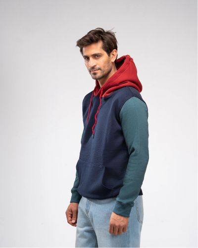 Tri-Tone Colorblock Hoodie- Navy Blue