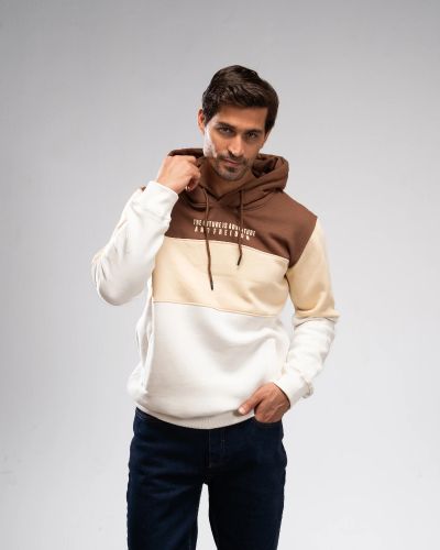 Desert Tones" Color-block Hoodie - Brown & Beige