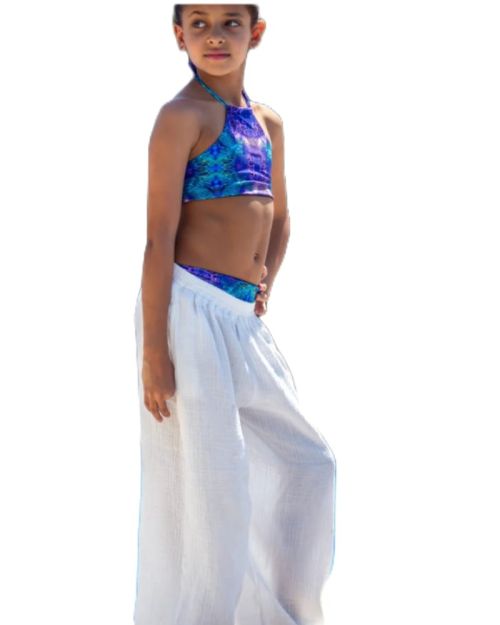 Girls' White Wide-Leg Crinkle Gauze Beach Pants
