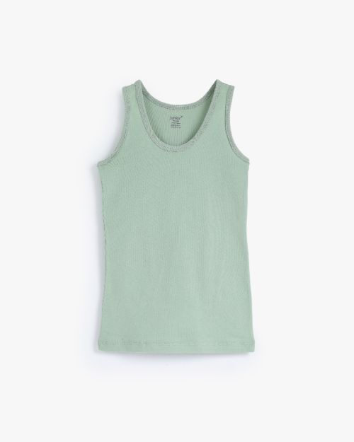 Boys ribbed cotton sleeveless vest top in sage green 6 yrs Front | Locafy