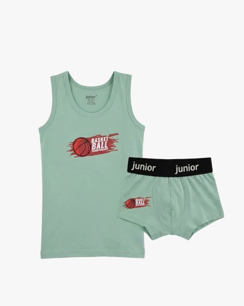 Boys Ben 10 printed cotton vest and dark green boxer shorts set 6 yrs Front | Locafy