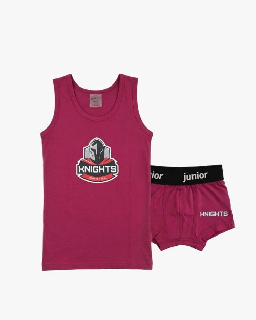 Boys red nautical graphic cotton tank top and boxer underwear set 6 yrs Front | Locafy