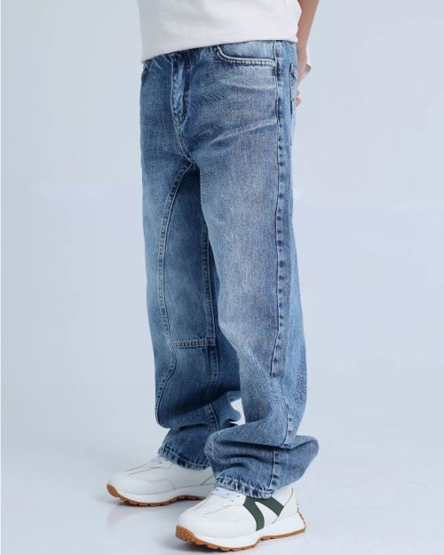 Boys Panel Detail Wide Leg Jeans