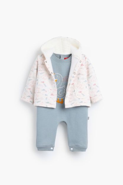 Swan Hooded Printed Jacket +Rouned Romper