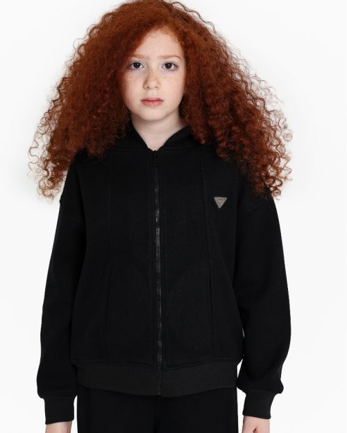 Black Cotton Kids Zip Hoodie