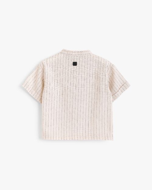 Mandarin Collar Striped Linen Shirt