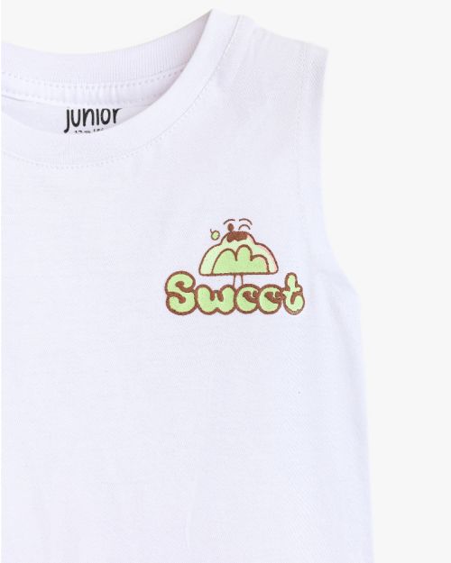 Graphic Print Sleeveless Cotton Vest