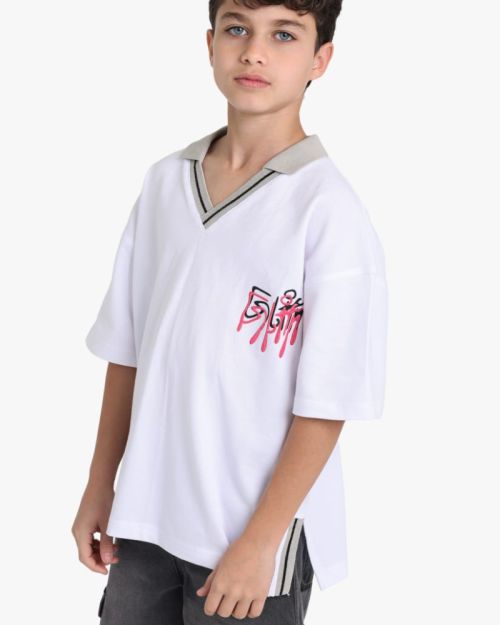 Boys Cotton Polo T Shirt With Graphic Print