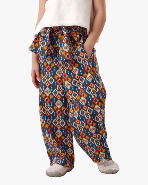 Artisanal Geometric Pattern Wide-Leg Pants