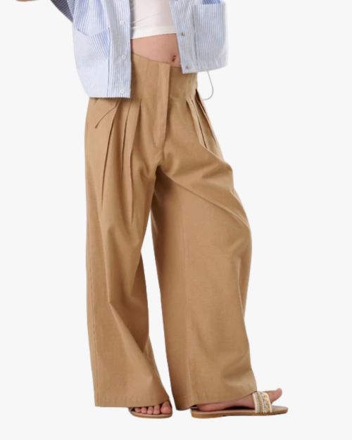 Sophisticated Pleated Wide Leg Khaki Trousers