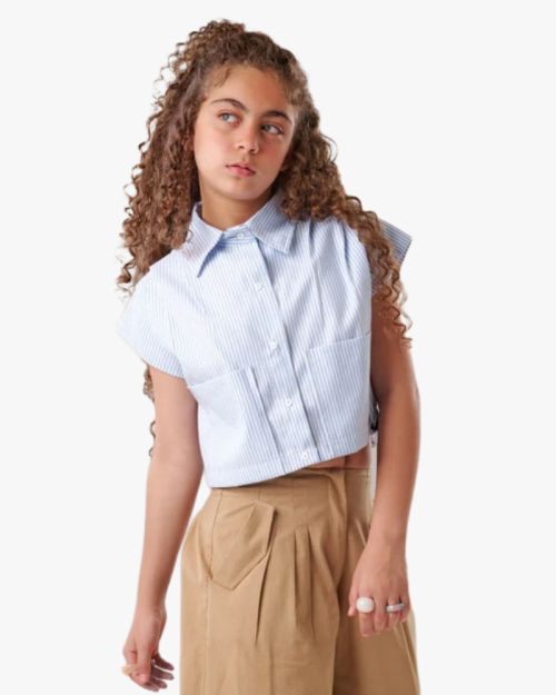 Striped Urban Crop Shirt with Pocket Detail