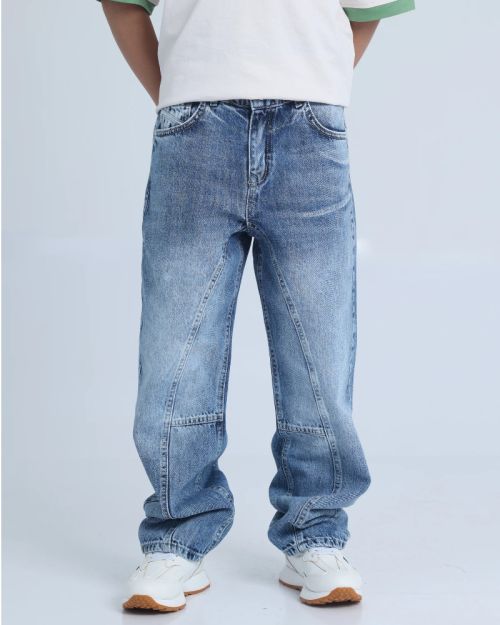 Boys Panel Detail Wide Leg Jeans