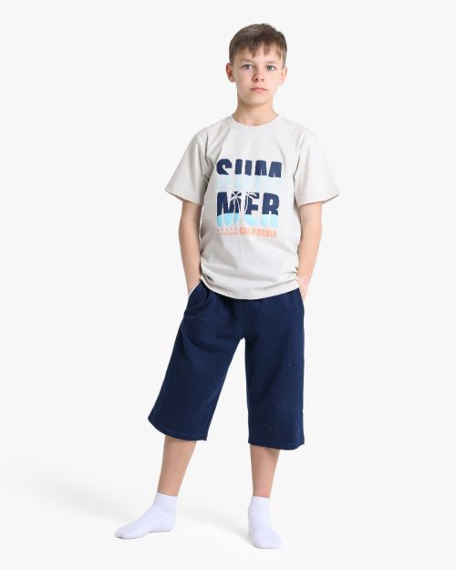 Boys Summer California Graphic T-Shirt & Navy Shorts Pyjama Set 1