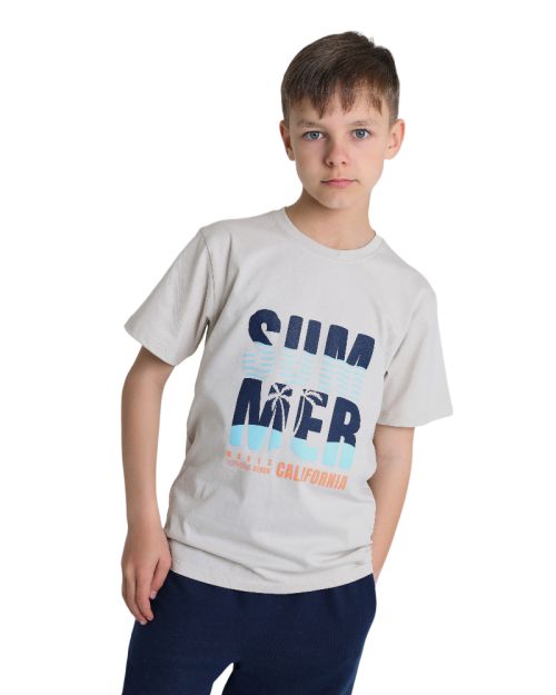 Boys Summer California Graphic T-Shirt & Navy Shorts Pyjama Set 1