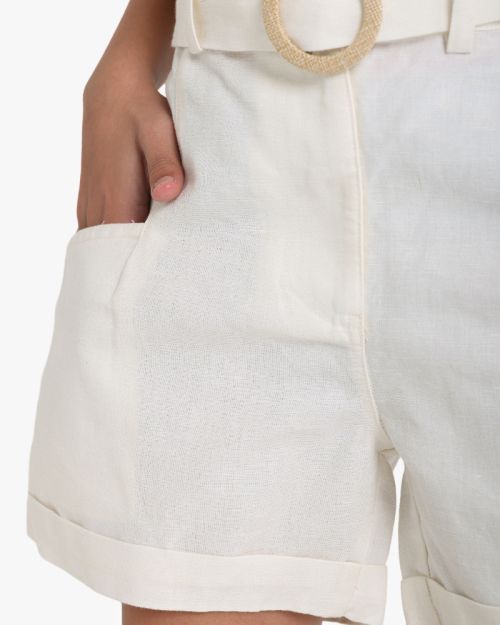 Girls Cotton Casual Shorts With Belt Detail