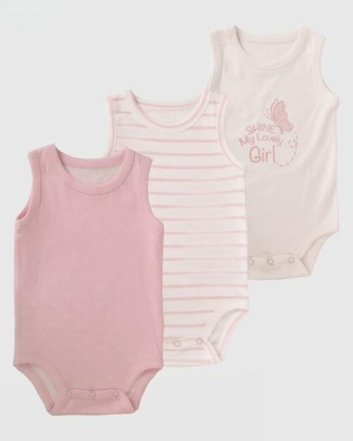 Baby Cotton Sleeveless Bodysuit Pack – 3 Pieces