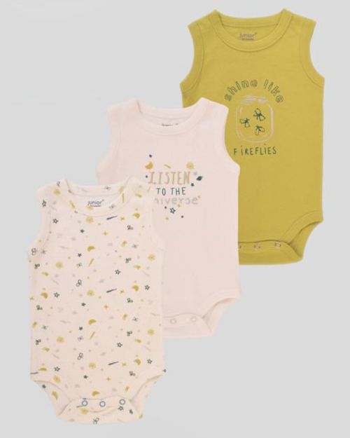 Baby Cotton Sleeveless Bodysuit Pack – 3 Pieces