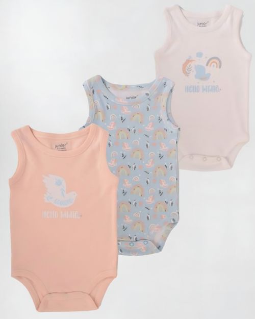 Baby Cotton Sleeveless Bodysuit Pack – 3 Pieces