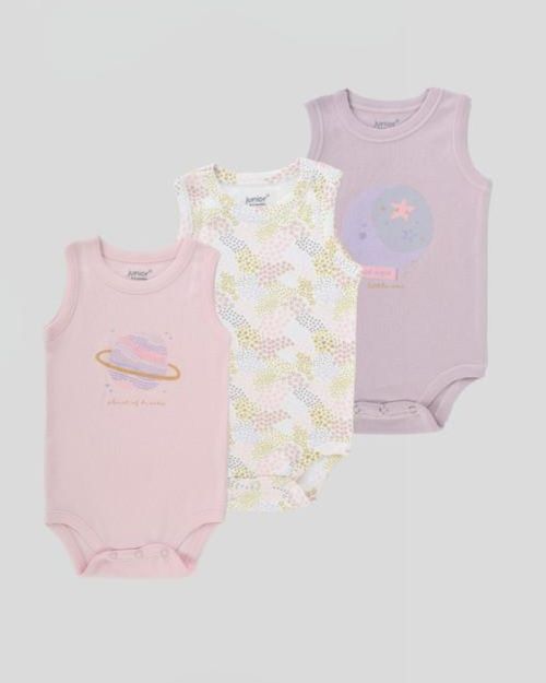 Baby Cotton Sleeveless Bodysuit Pack – 3 Pieces
