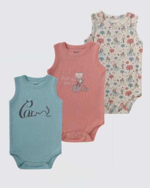 Baby Cotton Sleeveless Bodysuit Pack – 3 Pieces