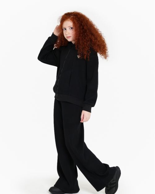 Black Cotton Kids Zip Hoodie