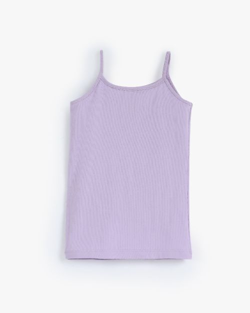 Girls soft lycra camisole vest with thin straps in lilac 6 yrs Front | Locafy