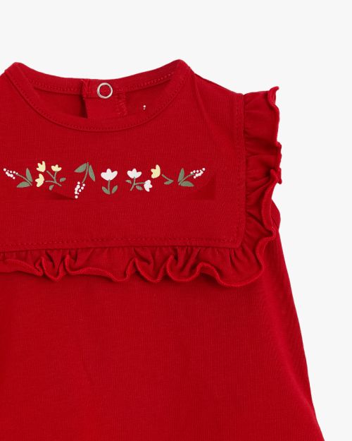 Baby Girl Cotton Romper With Ruffle Detail