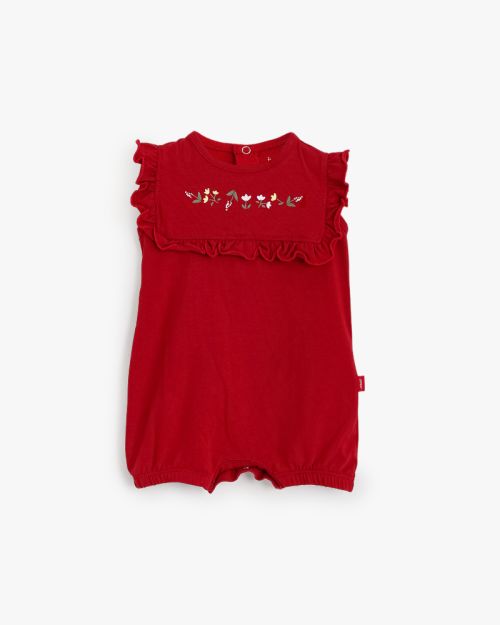 Baby Girl Cotton Romper With Ruffle Detail