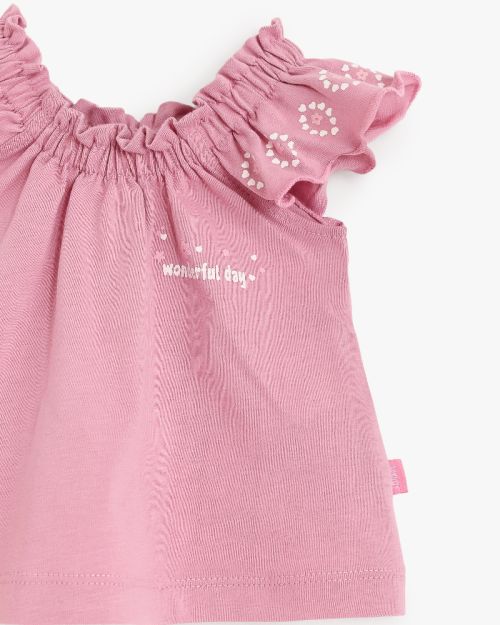 Baby Girl Ruffle Top With Printed Pants Set