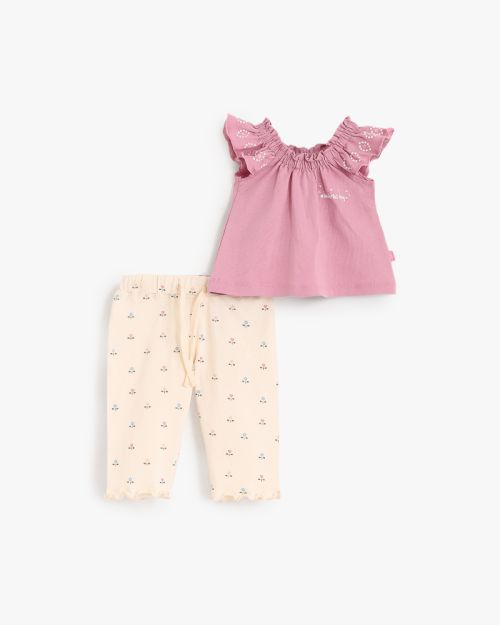Baby Girl Ruffle Top With Printed Pants Set