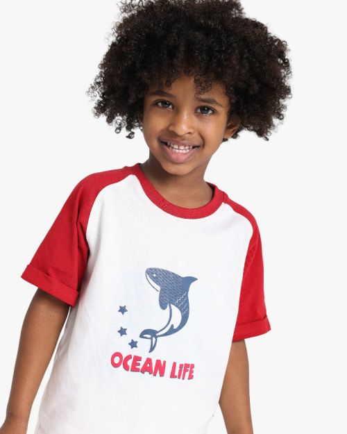 Boys Ocean Print T-Shirt With Striped Shorts Set