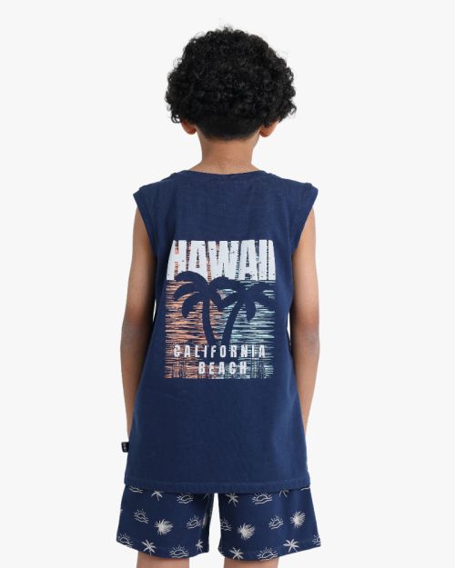 Boys Sleeveless T-Shirt With Printed Shorts Set