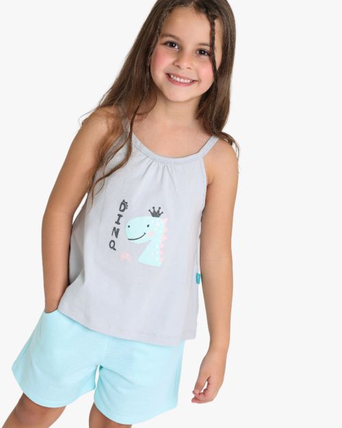 Girls Dinosaur Print Strappy Top and Textured Shorts Set