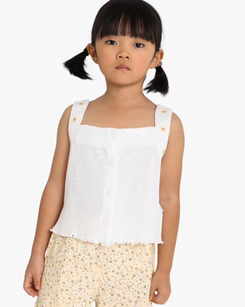 Girls Ribbed Button-Front Tank and Floral Culottes Set