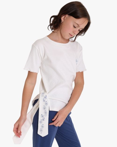 Girls Ribbed Side-Tie Tee and Split-Hem Trousers Set