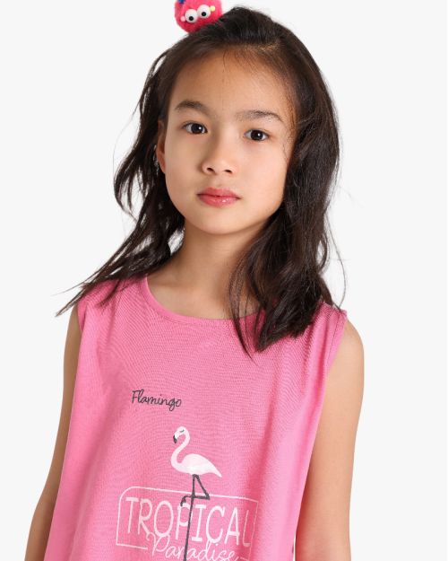 Girls Flamingo Graphic Sleeveless Top and Patterned Shorts Set
