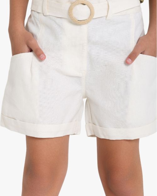 Girls Cotton Casual Shorts With Belt Detail
