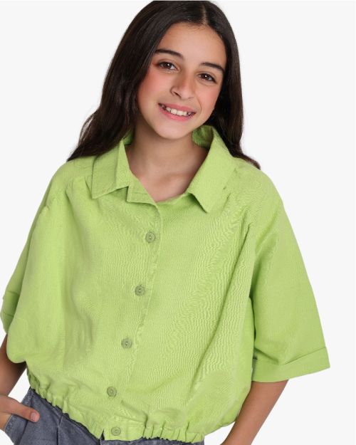 Girls Textured Cropped Shirt