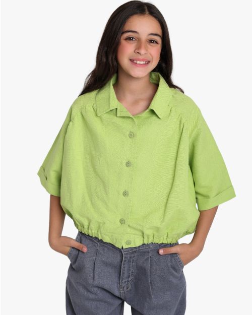 Girls Textured Cropped Shirt