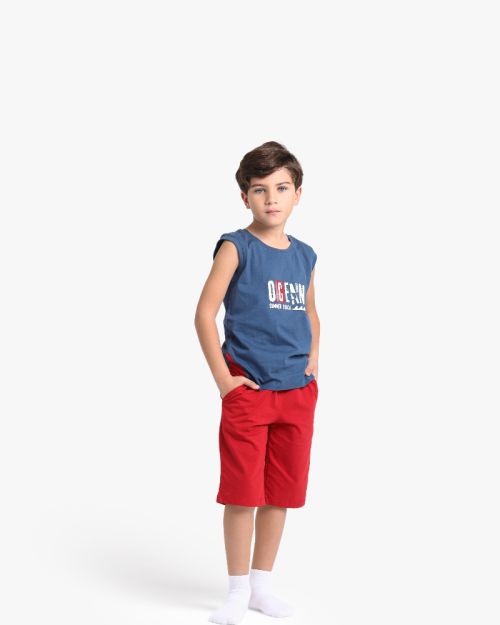 Boys Sleeveless Printed Top With Shorts Set