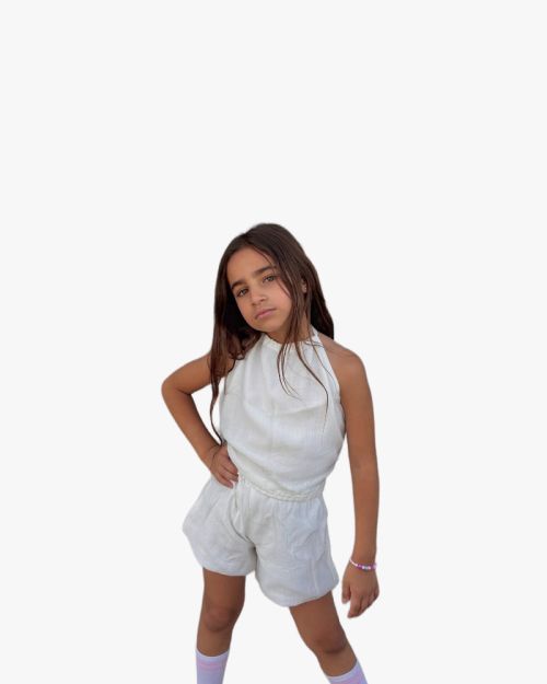 Girls White Halter Neck Top and Shorts Set
