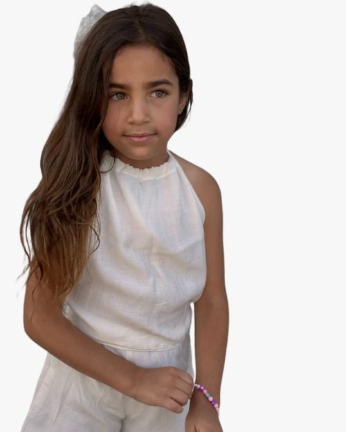 Girls White Halter Neck Top and Shorts Set