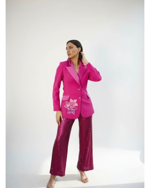 Fuchsia Satin Wide-Leg Pants