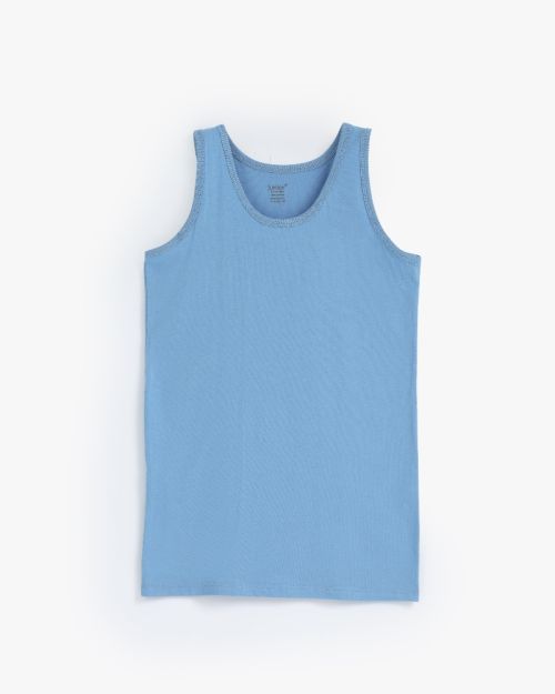 Boys ribbed cotton sleeveless undershirt with crew neck in light blue 4 yrs Front | Locafy